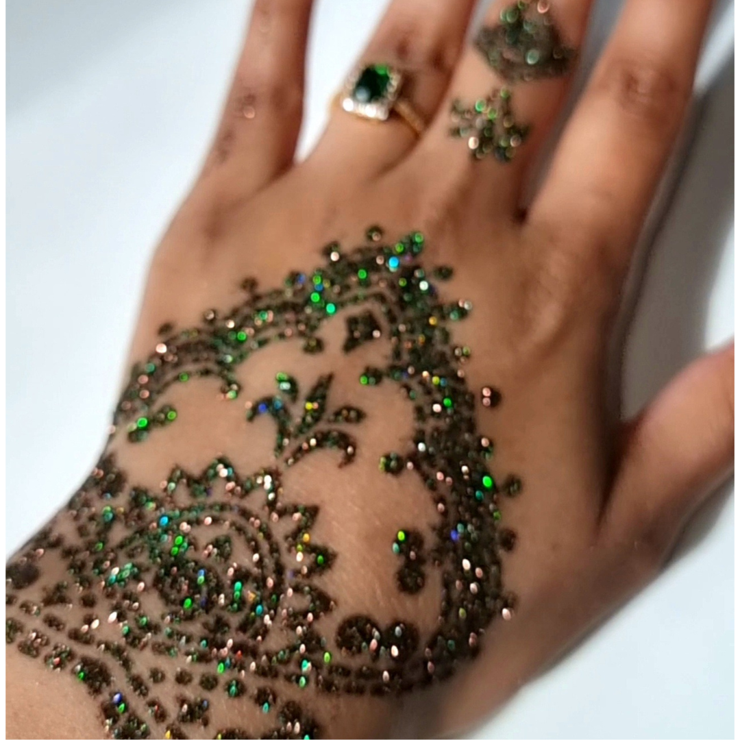 Orman green brown glitter henna art kit